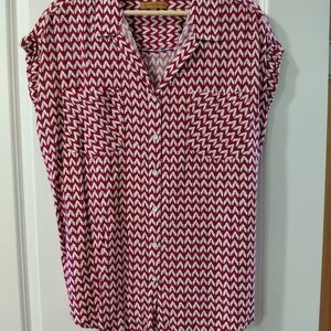 JACHS Girlfriend Red and White Chevron Button-Up Blouse